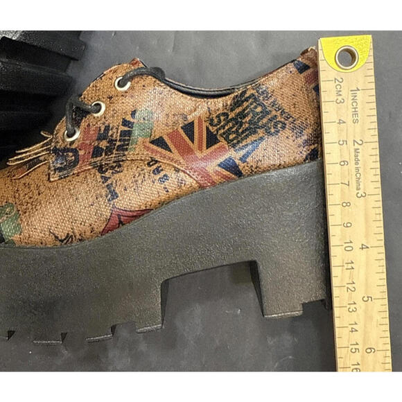 CS T&P Harajuku Platform‎ Shoes UK Punk Print Brown Chunky Lace Up Goth Size M - Picture 13 of 15